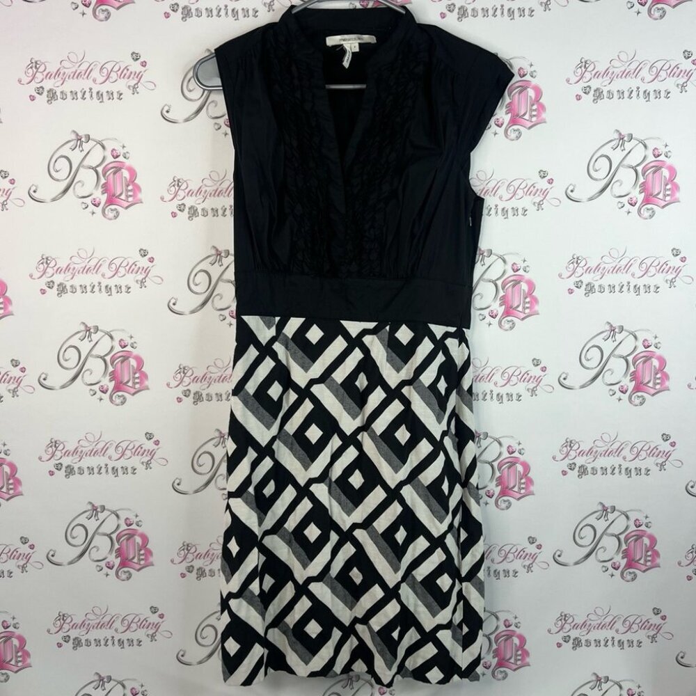 Max & Cleo dress ruffle detail geometric Black and White Patterned Midi Dress